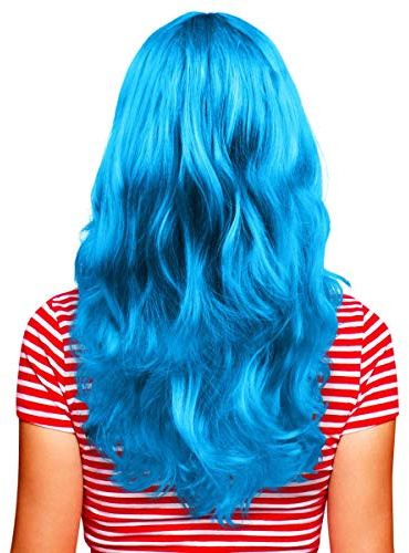 Hatstar Sexy Damen Langhaar Perücke | Frauen Wig lockig - gewellt | Accessoire für Fasching, Karneval und Motto Party (türkis)