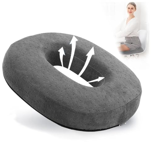 LOMUG Cojín de asiento ortopédico gris, cojín de asiento para hemorroides, cojín de espuma viscoelástica para silla, anillo de asiento, cojín de donut para alivio del coxis para silla de ruedas, asien