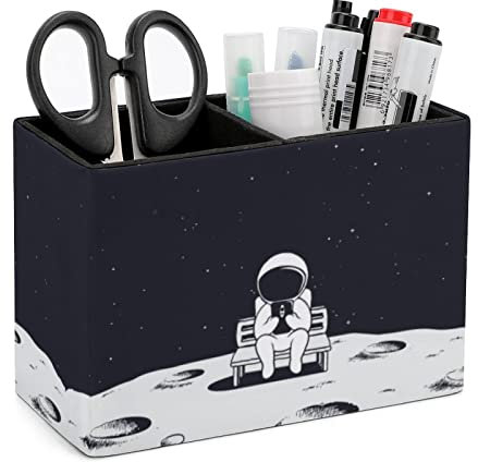 GERRIT Stifthalter für den Schreibtisch, lustiger Astronauten-Stiftehalter, PU-Leder, Stift-Organizer, niedlicher Make-up-Pinselhalter für Schule, Uni, Büro