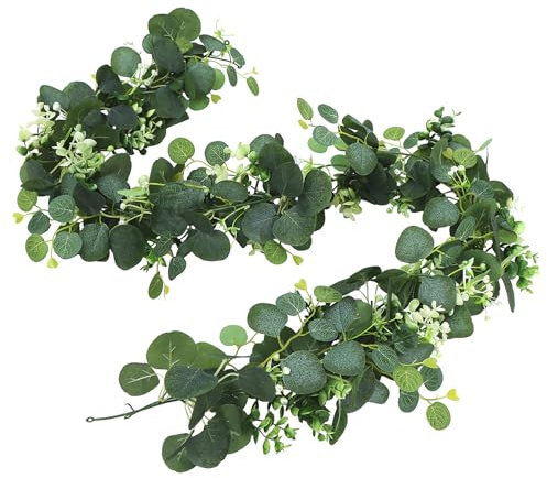 Künstlich Girlande, 2 Stück Eukalyptus Girlande, Gesamtlänge 180cm Künstliche Pflanze, Künstliche Efeu Girlanden, Pflanze Hängepflanze, kunstpflanze hängend, für Zimmer und Garten Wand Dekoration