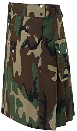 Kilt Falda escocesa para hombre Moda Tradicional Escocia Medieval Escocia Faldas plisadas Hombres Empalme Falda Escocesa Ropa Gótica Falda Utility Clásica Falda Retro, camuflaje, L