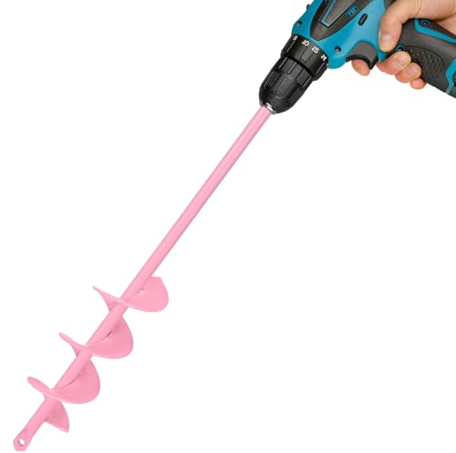 Auger Drill Bit for Planting 2 x 14.5 Inch, Garden Spiral Bit for 3/8 Hex Drive, Earth Post Hole Digger Bulb Planter Drill Auger for Planting Bedding Rapid Digging, Pretty Pink