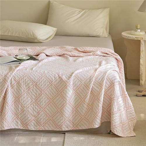 Hayisugal Baumwolle Decke Kuscheldecke, Weiche und Atmungsaktive Tagesdecke,Wohndecke Sofadecke Leichte Bequeme Baumwoll Musselin Decke für Ganze Saison, A Rosa, 150x200cm