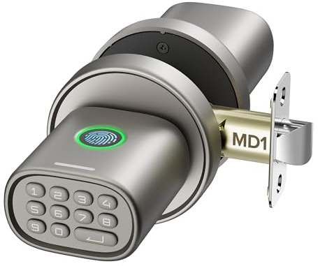 ThorBolt Keyless Entry Door Lock, Fingerprint Door Lock with Keypad Biometric Door Knob, Auto-Lock for Interior Doors Thickness up to 2-1/4, Bedroom, Home Office, Garage, 4xAA Alkaline, MD1 Titanium