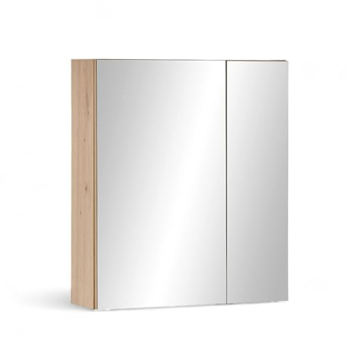 AUSTIN Spiegelschrank Bad in Artisan Eiche Optik FSC-zertifiziert - Badezimmerspiegel Schrank mit viel Stauraum - 60 x 70 x 20 cm (B/H/T)