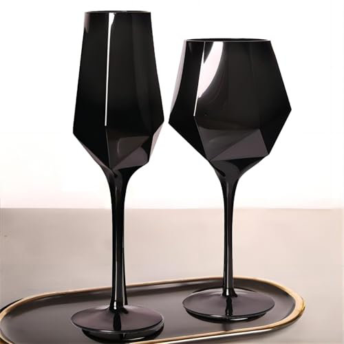 Lot de 2 verres à vin noirs avec bord doré, verres à champagne, verres à vin vintage noirs en métal pour boire, griller, anniversaire, mariage, Noël (noir uni)
