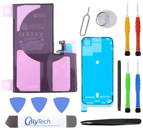 OnlyTech - Batterie Premium de Remplacement pour iPhone 15 Pro Max - 4441mAh, qualité identique - Kit 12 Outils Professionnels et adhésif écran Inclus