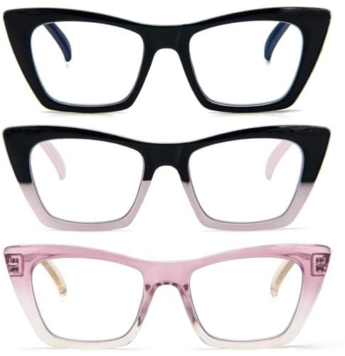 KoKoBin 3 Pack Lunettes de Lecture Oprah pour Femmes Bloquant la Lumière Bleue de l'Ordinateur Loupes de Lecture Cat-eye avec Charnière à Ressort (3 Pack, 2, Dioptres)