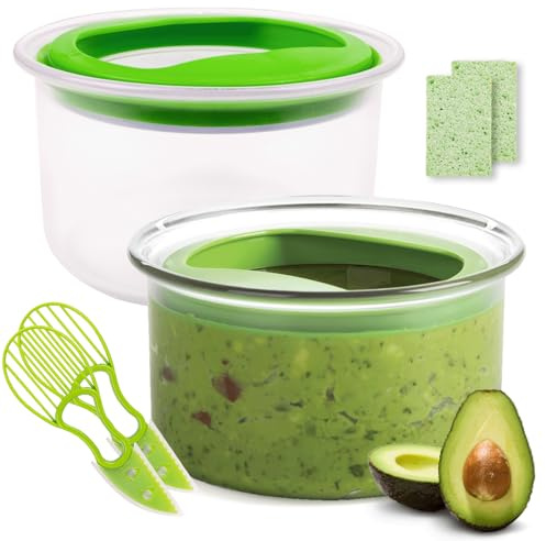 WodGod Guacamole Keeper(2 Pcs), Guacamole Bowls, Avocado Keeper Fresh Guacamole Plastic Kitchen Storage Container with Air Tight Lid, 3-in-1 Avocado Slicer*2 and 2 Cleaning sponges