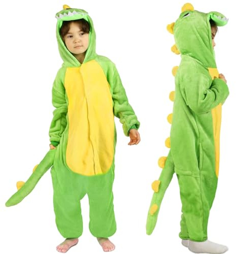 Disfraz de Dinosaurio Niños- Dinosaurios Mono de Pijamas Unisex Dinosaurio Traje de Disfraz Animal Onesie Jumpsuit con Capucha Dinosaurio Ropa de Dormir para Disfraces de Carnaval Halloween Cosplay