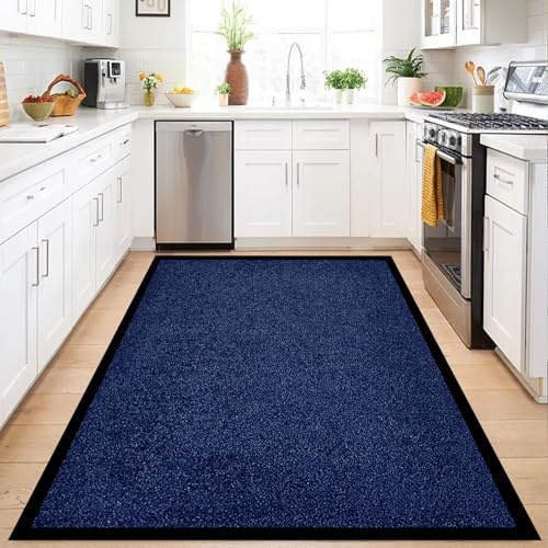 PHP Heavy Duty Rubber, Floor and Kitchen Mats - Non Slip, Washable and Dirt Trapper Doormats Super Absorbent Multicolor Barrier Matts Large Dirt Trapper (120x150cm, Navy Blue)