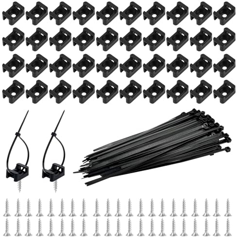 200Pcs Black Nylon Screw Mount Cable Ties, Self-Locking for Wires | Cable Tie Base Screw, Keeping Home Wiring Neat, Strong Nylon Self-Locking Cable Zip Ties for Home Wire Management