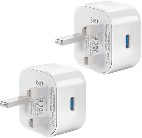 USB C Plug,20W Fast Charger Plug UK Type C Plug Fast Charging for Dual Port USBC Wall Plug Compatible with Apple Watch iPhone 17/16/15/15 Pro/15 Pro Max/14/14 Pro/13/13 Pro/12/12 Pro/11/ipad
