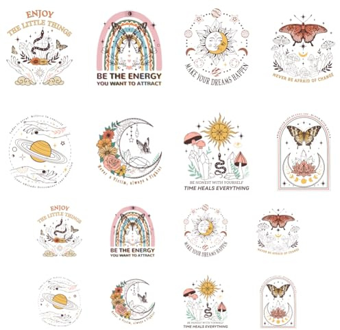ANATTASOUL 16Pcs Bügelbilder für Textilien Bohemian-Blumen Bügelbilder Erwachsene 6.5 x 8 CM/18 x 22 CM Schnell & Einfach DIY Sticker zum Aufbügeln für Kleidung, Hosen, Hüte, Taschen