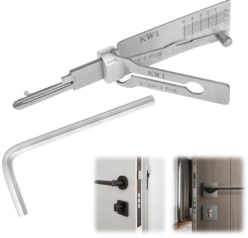Lock Picking Kit, 2 in 1 Stainless Steel Lock Pick with Hexagonal Wrench, Household Master Key, Door Padlock Opener, Professional Locksmith Tool for Repair Maintenance (KW1)