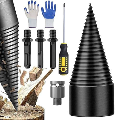 Firewood Drill Bit Set, Firewood Drill Bit Wood Splitter, Fire-wood Log Splitter Dri-ll Bit, Wood Splitt-er for Logs, Woods Splitt-er Drill Bits, for Electric Hammer, Impact D-rill (1 Set 42mm)