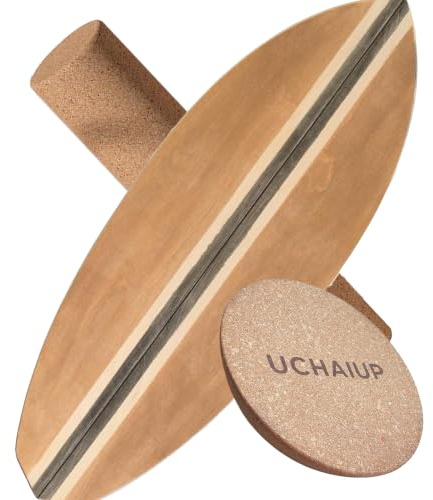 Holz Balance Board mit Rolle & Halbkugel -Gleichgewichtstraining für Erwachsene - Inkl. Trainingsball & Anleitung - Verbessert Koordination&Muskelkraft