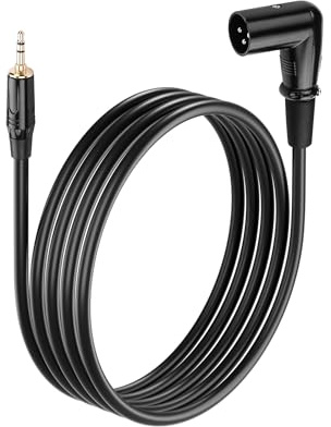 SinLoon 90 Degree Right Angle 3Pin XLR to 3.5mm Gold Plated Audio Cable | 2m/6.5FT Professional Balanced Microphone Cable for Mixer, Stage Equipment (XLR-Male)