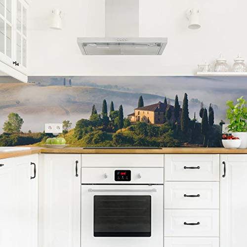 micasia Crédence de cuisine adhésive imperméable forêt sans joint revêtement mural avec motif film rigide mat bleu fond de hotte motif 1406 (245x70cm)