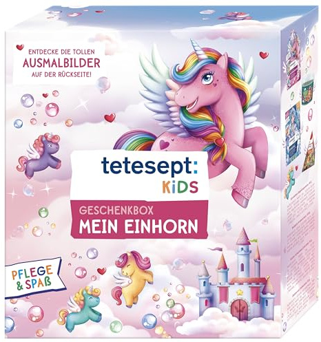 tetesept Kids presentbox My Unicorn – barn badtillsats presentset med bubbelbad, skumbad, badöverraskning, dusch och armband – med hudvårdande recept – uppsättning av 8