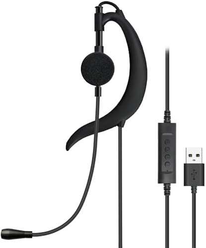 Kabelgebundene USB-Ohrhörer mit Boom-Mikrofon, einseitiger USB-Kopfhörer mit umlaufenden Ohrbügeln für PC, Mac, Laptop, Desktop, Call-Center, Gaming, Heimbüro, Skype, Webinar, Remote-Arbeit