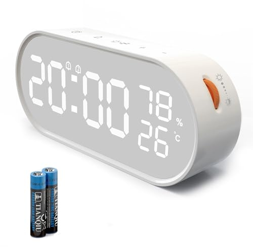 Voniobuy Digitaler Wecker mit LED Display, Touch Tasten, USB-Stromversorgung, Doppelalarm, Temperatur/Feuchtigkeitsanzeige, Helligkeitsregelung, Batteriebetrieben, Nachtlicht, Umweltdaten Weiß