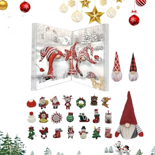 Adventskalender - söta dekorationer, festgåvor, 24 dagars nedräkningskalender med dvärgfigurer för bord öppen spis gran