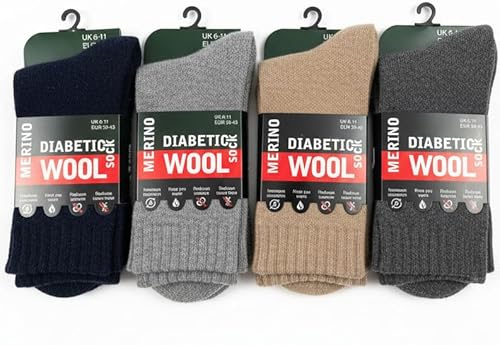 ITRAT Men’s Merino Wool Diabetic Socks UK Size 6–11 – Soft, Non-Binding, Breathable & Cushioned Comfort Fit for Sensitive or Swollen Feet (Assorted)