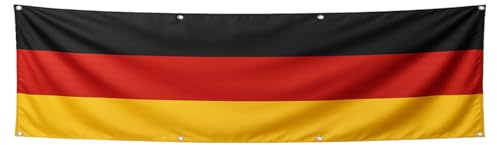 Murago - Deutschland Banner XXL ca. 300x90 cm Balkon Sichtschutz mit 8 Metallösen | 100% Polyester Wetterfest Balkonflagge Fanartikel Fahne für WM EM Garten Deko Balkonsichtschutz