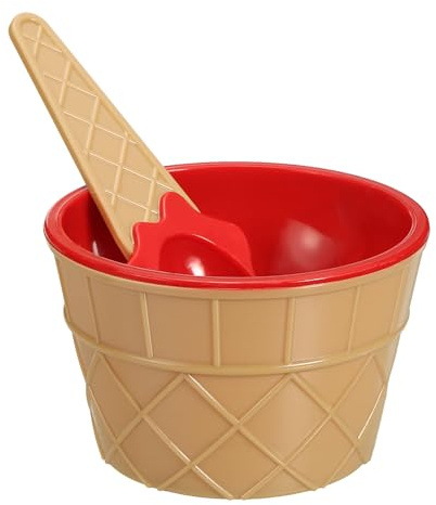 sourcing map 6 Pack Ice Cream Cups with Spoons, Reusable Plastic Ice Cream Bowls Candy Color Frozen Yogurt Dessert Bowl for Birthday Decorations Summer Holiday Supplies, Red