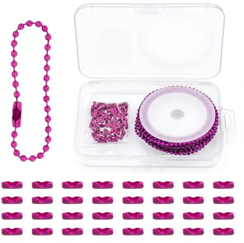 Swpeet 1Pcs Rose Red 16.4ft × 2.4mm Ball Bead Chain Roll with 50Pcs Ball Chain Connectors Clasps Kit, Metal Ball Chains Necklace, Jewelry Chain for ID Badges Pet Tags Keychain Crafts Jewelry Making