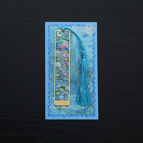 1 Pc Hollow Brass Tassel Bookmark - Van Gogh & Monet Oil Painting Water Lily, Durable Vintage Unisex Bookmark, Decorative Art Accessory, Perfect Graduation/Teacher’s Day Gift for Book Lovers