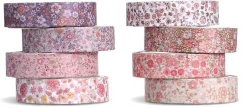 DOPENSPI 8 rullar washitejp, retro maskeringstejp dekorativ tejp färgglada blommor washi tejp set för gör-det-själv hantverk planerare scrapbooking och förpackning