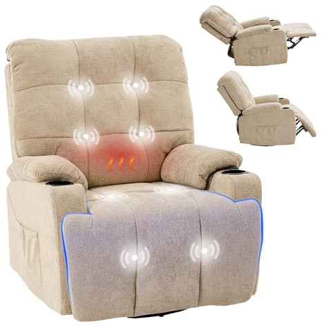 FLEXISPOT Elektrischer Relaxsessel, Massagesessel, Fernsehsessel, 360°drehbar, mit Heizfunktion, 8-Punkt-Massage, USB- und Type-C-Anschluss,105°-165° verstellbar, bis 200 kg, XR7 Curve(Beige)