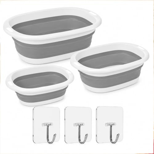 3 Pcs Collapsible Washing Up Bowls, Camping Foldable & Portable Wash Basin