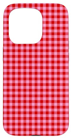 Custodia per iPhone 15 Pro Rosa e Rosso Mini Gingham Carino Piccolo Check Cottagecore