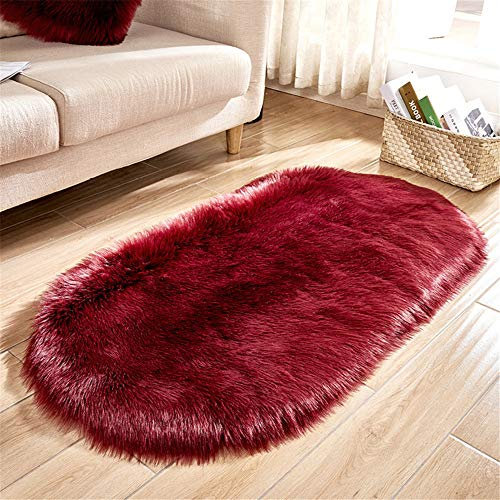 SWECOMZE Lammfellimitat Flauschigen Teppiche Imitat Kunstfell,Nachahmung Wolle Bettvorleger Sofa Matte (Weinrot, 60 * 120cm)