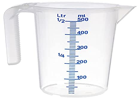 APS Misurino 0,5 litri, diametro 9 x altezza 14 cm, bicchiere in plastica con scala esterna in rilievo, manico aperto, graduazione L/ml, lavabile in lavastoviglie