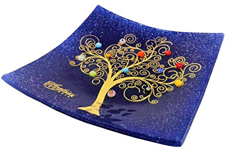 Sospiri Venezia Dekoteller - Ablageschale/Dekoschale aus Murano-Glas mit Lebensbaum und Murine, Handgefertigt, Geschenkidee für Zuhause und Eingangsbereich 14x14 cm