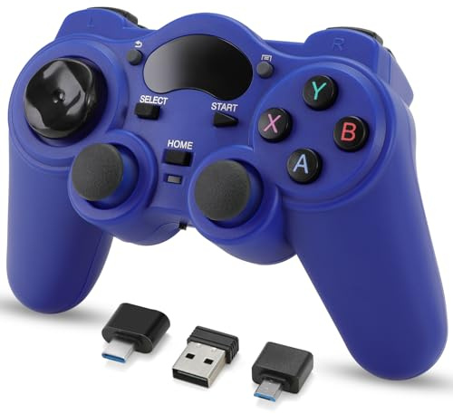Manette de jeu USB sans fil pour PC/ordinateur portable (Windows XP/7/8/10) et PS3 et Android et Steam (Bleu)