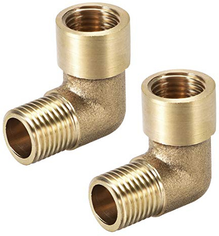 sourcing map 2 Stk. Messing Rohrverschraubung 90 Grad Winkelschraubung AG x IG 1/4BSP Stecker X 1/4BSP Buchse