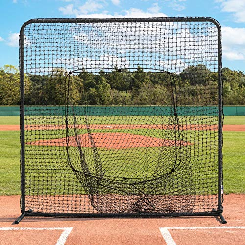 Baseball Schlagtrainingsnetz – 2,1m x 2,1m Baseball und Softball Schlagnetz - Socknetz mit Stiften und eine Tragetasche (Verordnung Schlagnetz)