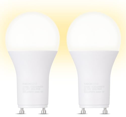 TORCHSTAR Dimmable GU24 Base LED Light Bulb, 800lm A19 Shape for Ceiling Fans, Twist Lock GU24 Base Bulb for CFL Replacement, UL Listed, 3000K Warm White, Pack of 2