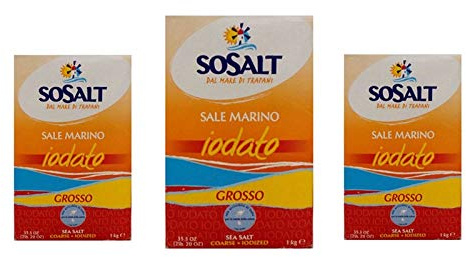 Sicilia Bedda - SALE MARINO DI TRAPANI - SOSALT - SALE INTEGRALE e SALE IODATO - 3 Confezioni da 1 Kg ciascuno (Sosalt Iodato Grosso)