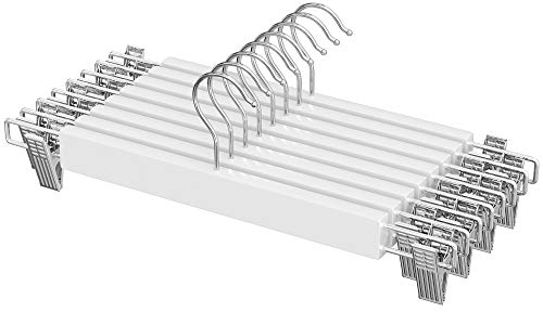 SONGMICS Hosenbügel, 8 Stück, aus Holz, mit verstellbaren Klammern, rutschfest, für Hosen, Shorts und Röcke, Weiß CRW009W01