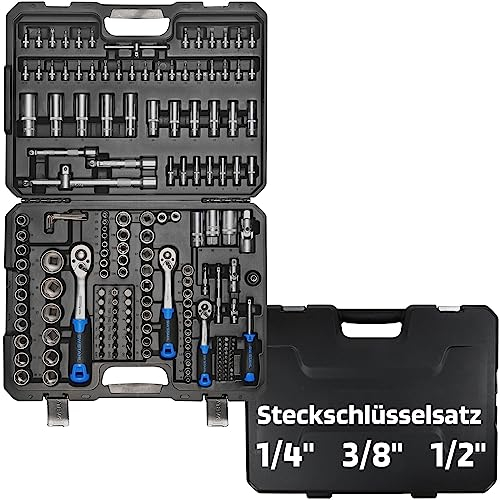SW-Stahl 07784L Steckschlüsselsatz, 1/4, 3/8, 1/2 Zoll, 184-teilig I Ratschenkasten I Knarrenkasten I Nusskasten