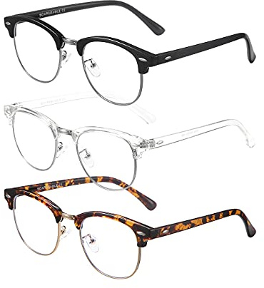 SOAR&EAGLE 3 Pack Blue Light Blocking Glasses,Computer Gaming Glasses,Retro Semi Rimless UV400 Clear Lens Computer Eyewear