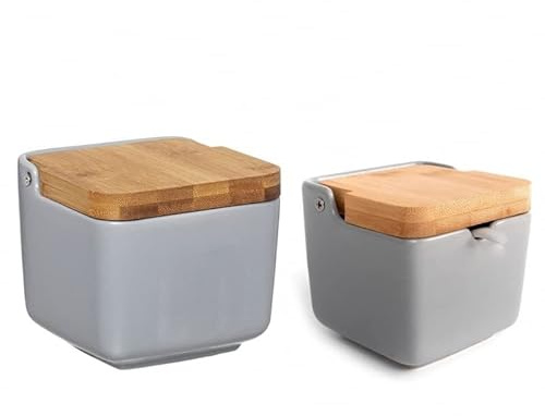 Salero y Azucarero Cocina Ceramica con Tapa Madera para Cocina Factory - Gris