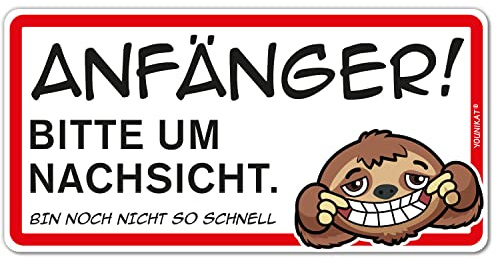younikat Aufkleber Anfänger Faultier rot 20x10 cm - kfz696 | Fahranfänger Führerschein, witterungsbeständig, vergilbungsfrei, UV-beständig