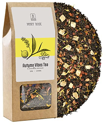 Mary Rose Autumn Vibes Tea | Schwarzer Yunnan Tee aus China | Herbsttee für kalte Tage | Wärmender Tee mit Gewürzen | Quelle Theine | Natürliche Stimulation | 50g
